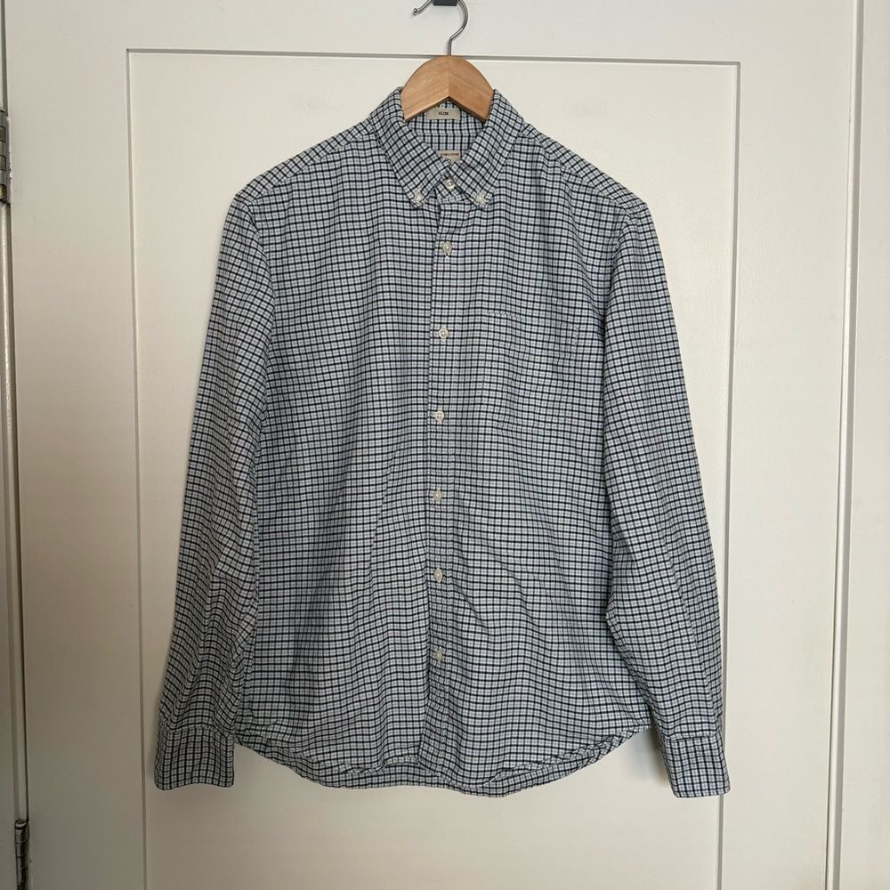 J Crew Oxford Shirt Mens Sz M Gingham Slim Fit 100% Cotton Preppy Office Career